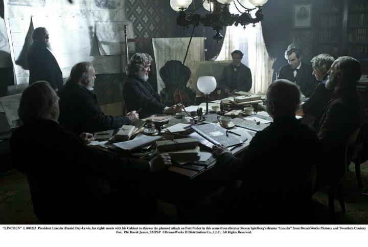  President Lincoln (Daniel Day-Lewis, far right) meets with his Cabinet to discuss the planned attack on Fort Fisher in this scene from director Steven Spielberg's drama Lincoln from DreamWorks Studios. Ph: David James.