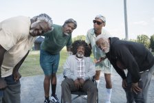 From L to R: Shaquille O'Neal, Chris Webber, Nate Robinson, Reggie Miller and Kyrie Irving on the set of UNCLE DREW. Photo Credit: Quantrell Colbert 487318 photo