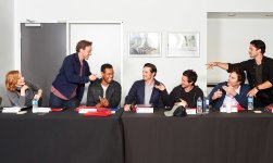 (L-r) JESSICA CHASTAIN as Beverly, JAMES McAVOY as Bill, ISAIAH MUSTAFA as Mike, JAY RYAN as Ben, JAMES RANSONE as Eddie, BILL HADER as Richie and ANDY BEAN as Stanley in New Line Cinema’s horror thriller 