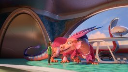 The Dragon (voiced by Jane Fonda) and Sam Greenfield (voiced by Eva Noblezada) in “Luck,” premiering August 5, 2022 on Apple TV+. 648341 photo