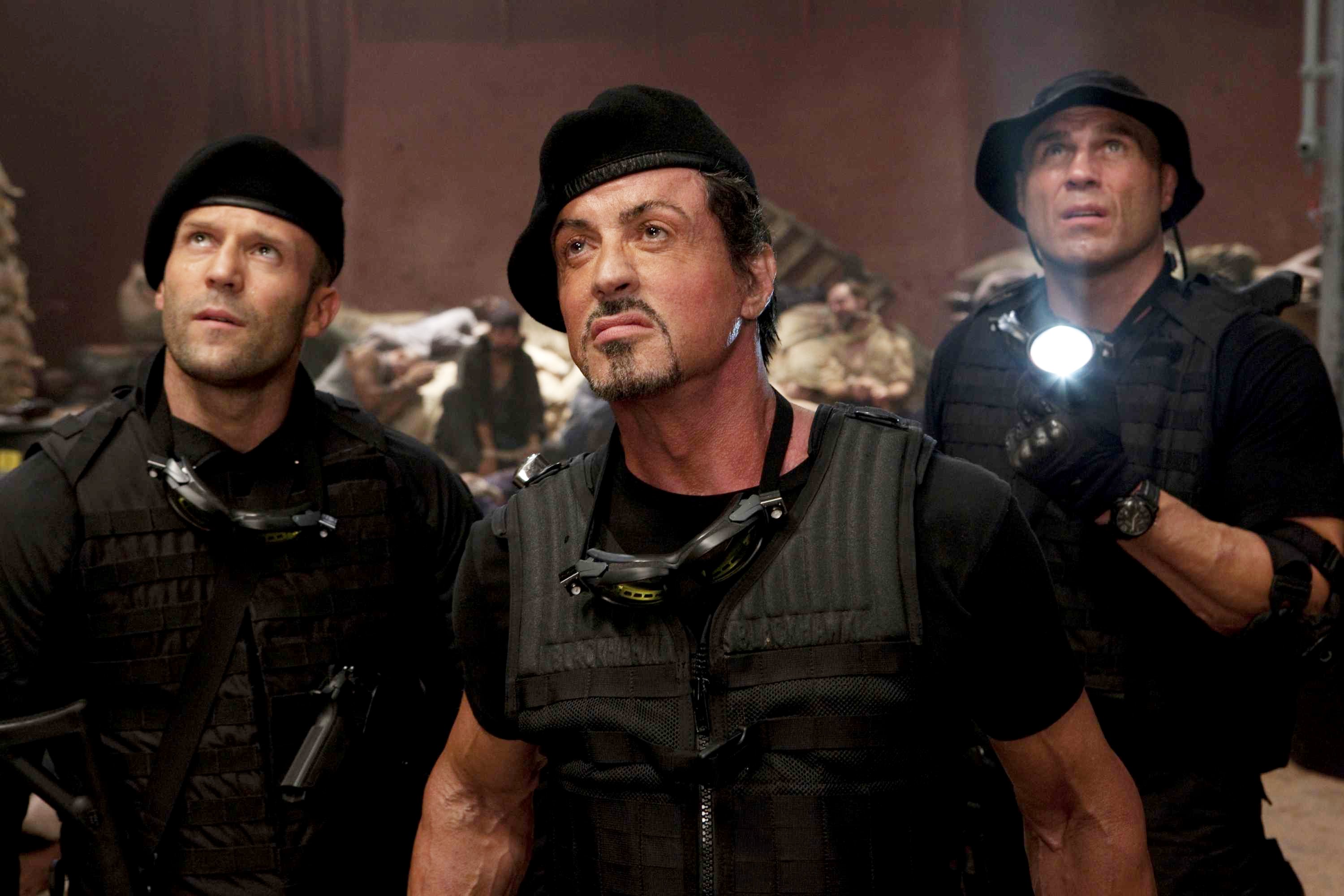 Jason Statham, Sylvester Stallone and Randy Couture in Lionsgate Films' &quot;The Expendables&quot;.