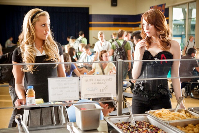  Amanda Bynes stars as Marianne and Emma Stone stars as Olive Penderghast in Screen Gems' &quot;Easy A&quot;.