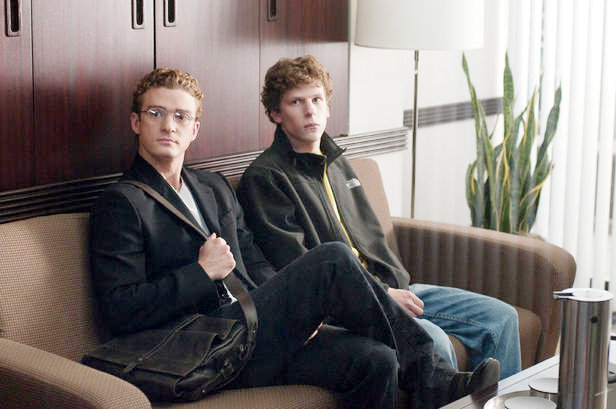  Justin Timberlake stars as Sean Parker and Jesse Eisenberg stars as Mark Zuckerberg in &quot;The Social Network&quot;.