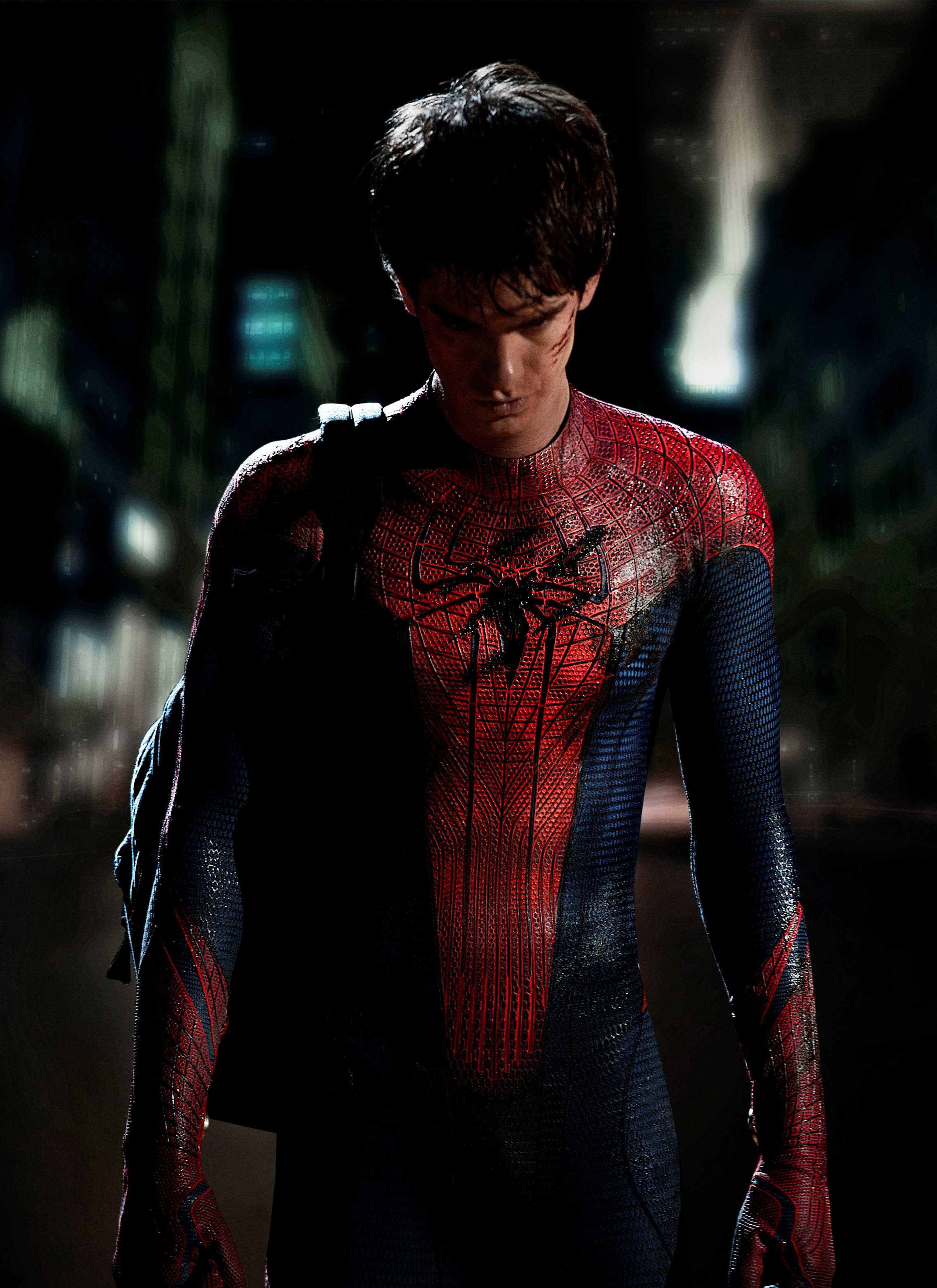  Andrew Garfield in the first studio-released photo of Spider-Man in costume.