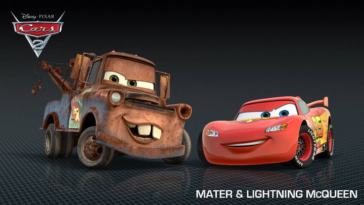  (L-R) Mater (voice by Larry The Cable Guy), Lightning McQueen (voice by Owen Wilson) 