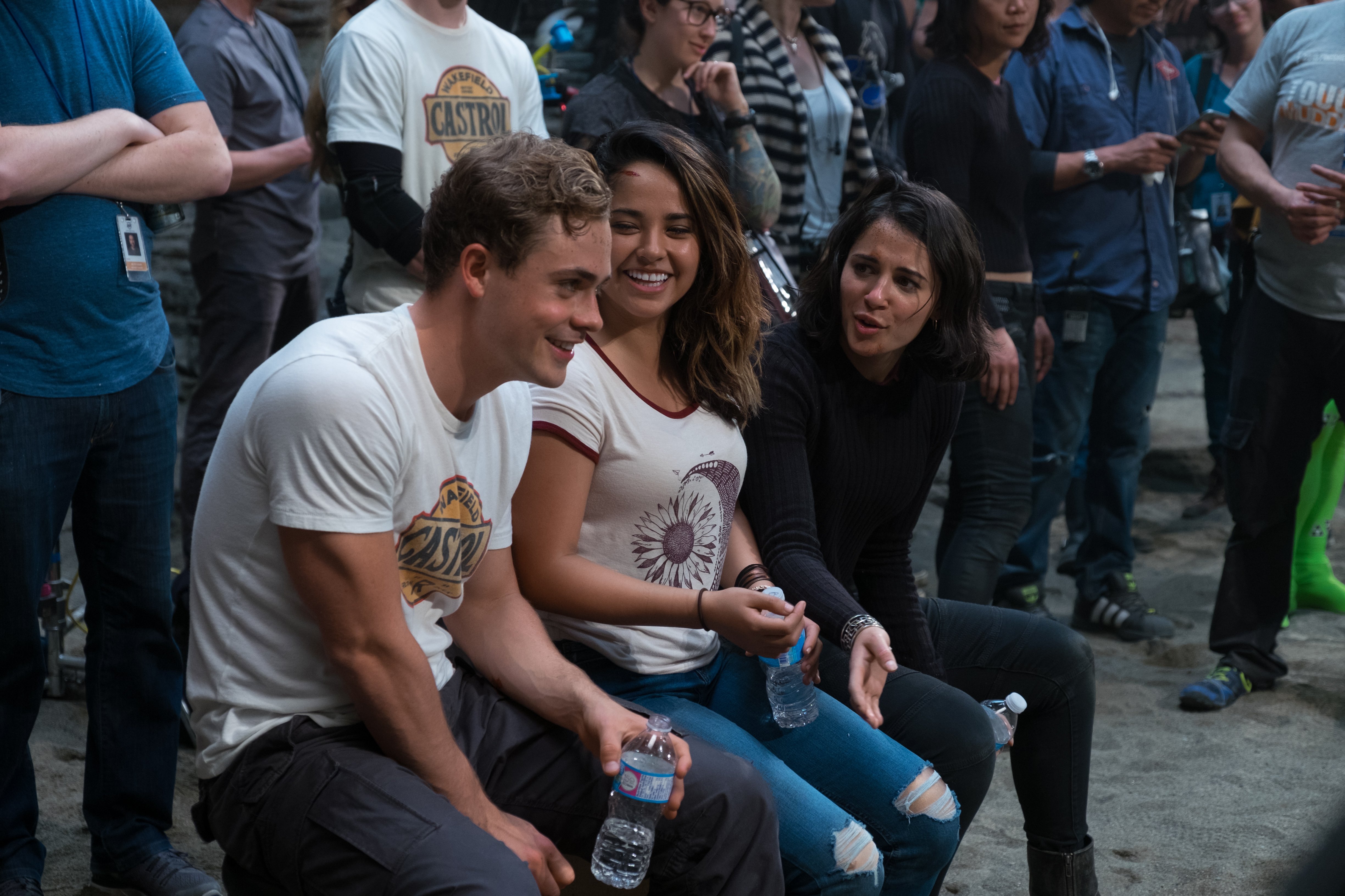  From L to R: Dacre Montgomery, Becky G and Naomi Scott on the set of SABAN'S POWER RANGERS. Photo credit: Kimberley French. 
